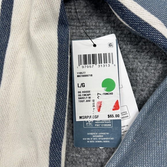 Hurley Hoodie Mens Large Blue Stripe Baja Poncho Twill Pullover Kangaroo Pocket - Picture 3 of 7